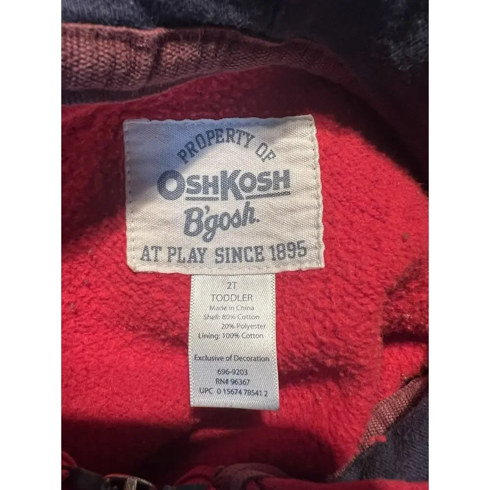 OshKosh B'Gosh Sweater Boy's 2T Red Full Zip Hoodie Pockets Logo Pockets Kid